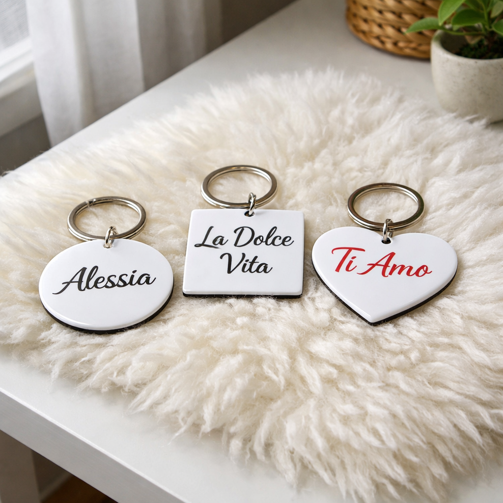 Portachiavi Personalizzato in MDF – Tondo, Quadrato o Cuore | Nome, Frase o Foto