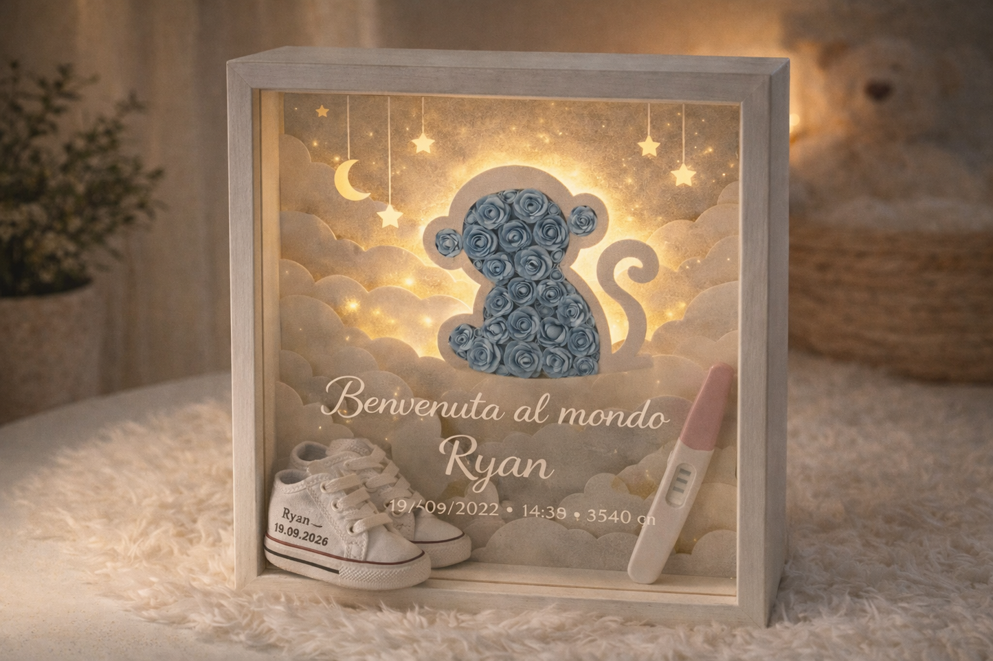 Lightbox Nascita Teca dei Ricordi 3D Artigianale