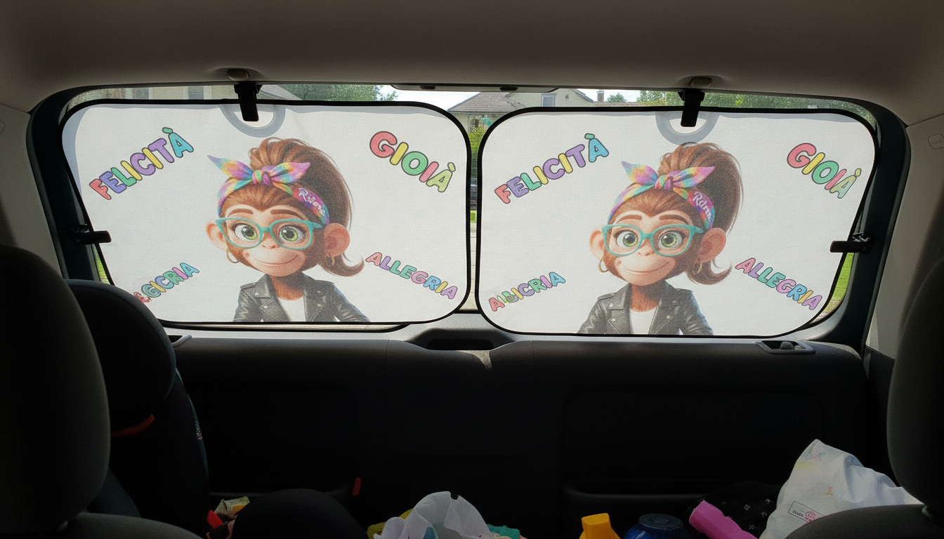 Coppia Parasole Auto Personalizzati con Ritma – Illustrazione su Foto