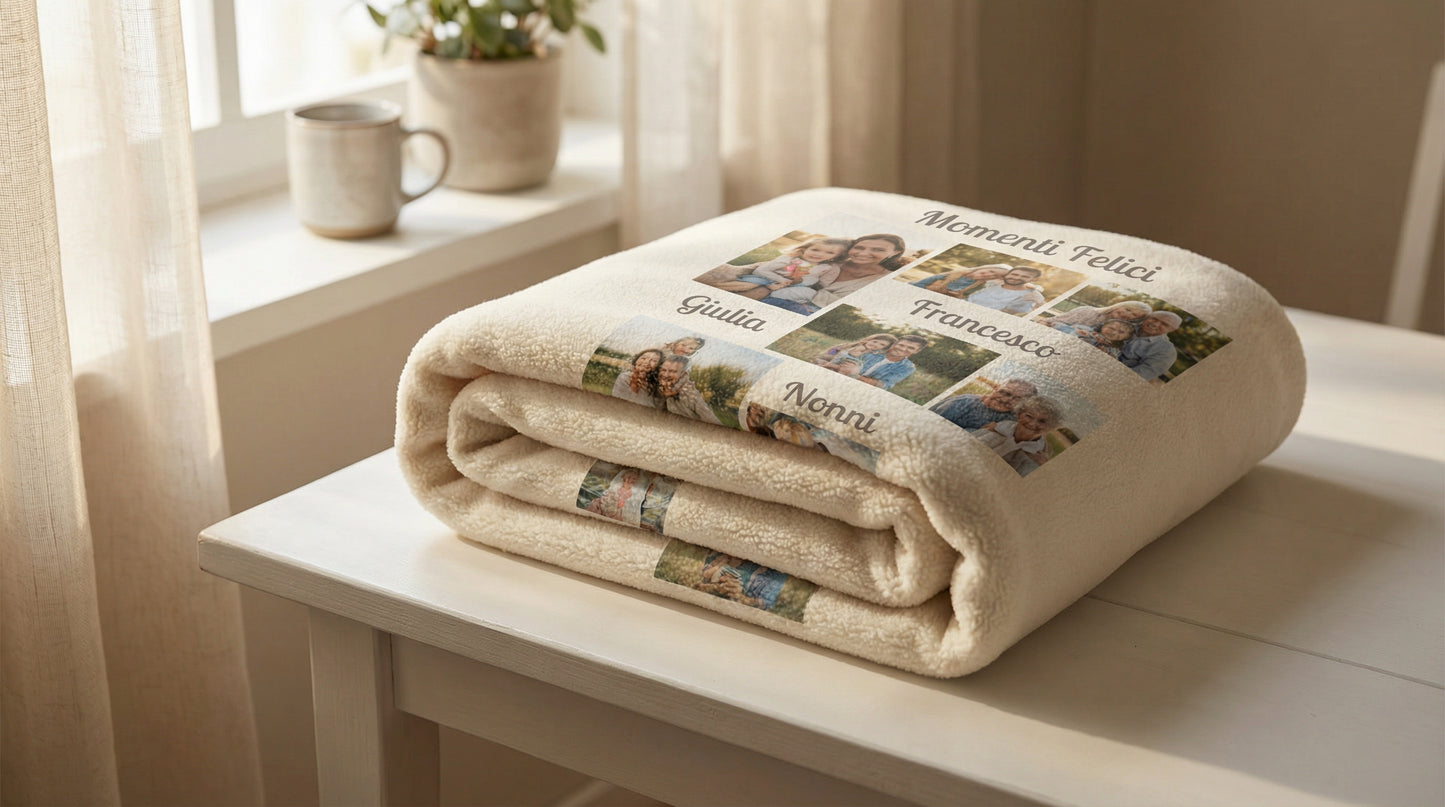 Plaid Personalizzato con Nomi e Foto – La Coperta dei Nostri Ricordi