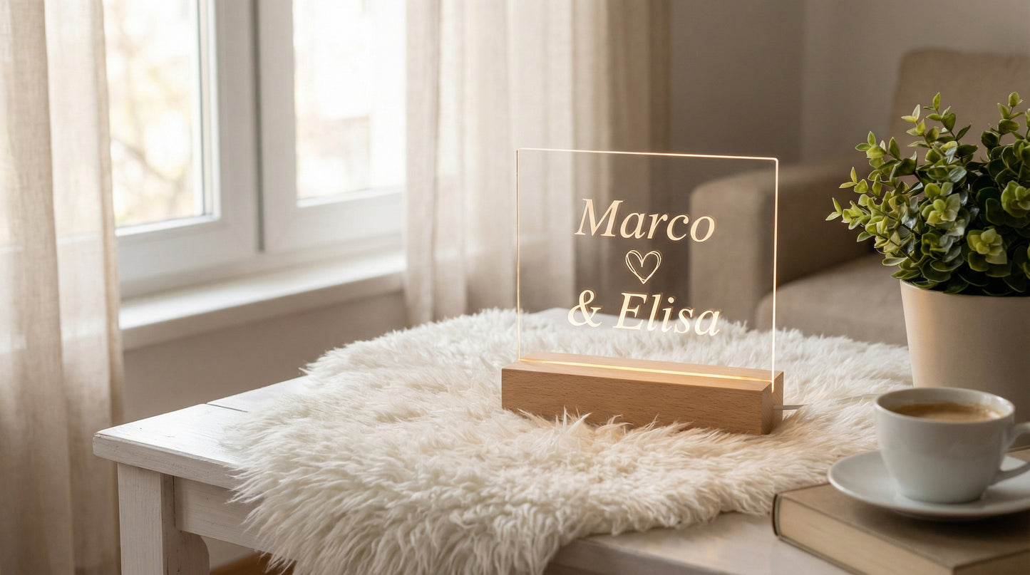 Lampada LED Plexiglass Personalizzata con Nome Inciso